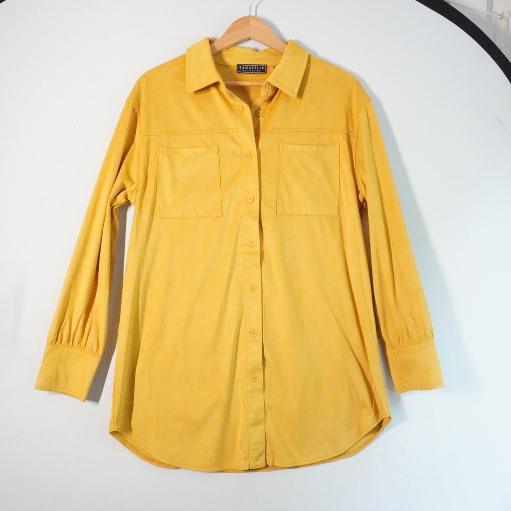 Bagatelle Faux Suede Shirt Shacket Long Sleeve Button Down Pockets Yellow M